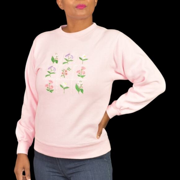 Vintage PBJ Embroidered Sweatshirt Pink Flowers Floral Garden 80s Pastel Small - Picture 8 of 16
